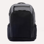front view of the falcon grey travelpro altitude all-purpose full expansion laptop backpack featuring a two-tone design with grey and black ballistic ecofab, zippered front pockets, and professional styling.