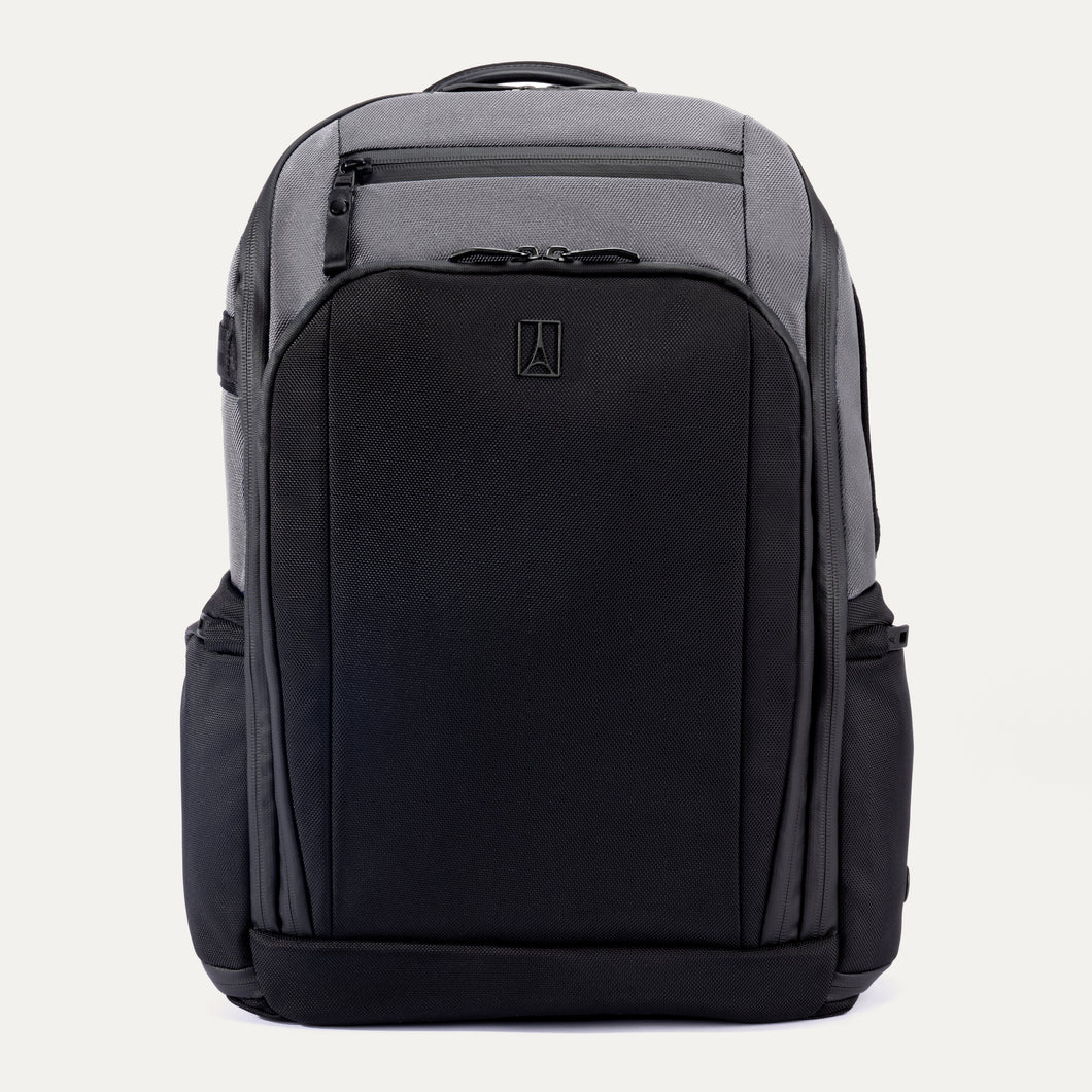 Black and gray backpack on a white background