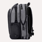 Expanded side view of Travelpro Altitude All-Purpose Laptop Backpack in Falcon Grey, featuring added packing capacity.
