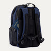 Slanted Rear view of Travelpro Altitude All-Purpose Laptop Backpack in Aviator Navy, showing QuickSlip Pocket with phone and hidden passport pocket.
