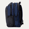 Side view of the expanded Travelpro Altitude All-Purpose Backpack in Aviator Navy, highlighting increased capacity and utility pocket.
