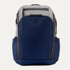 Blue and gray backpack on a white background
