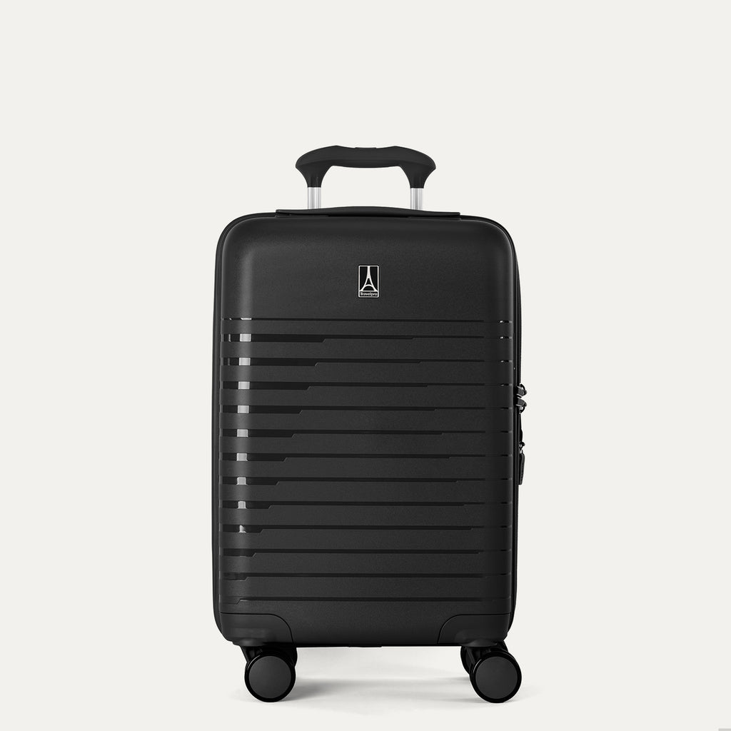 Black suitcase with a handle on a light gray background