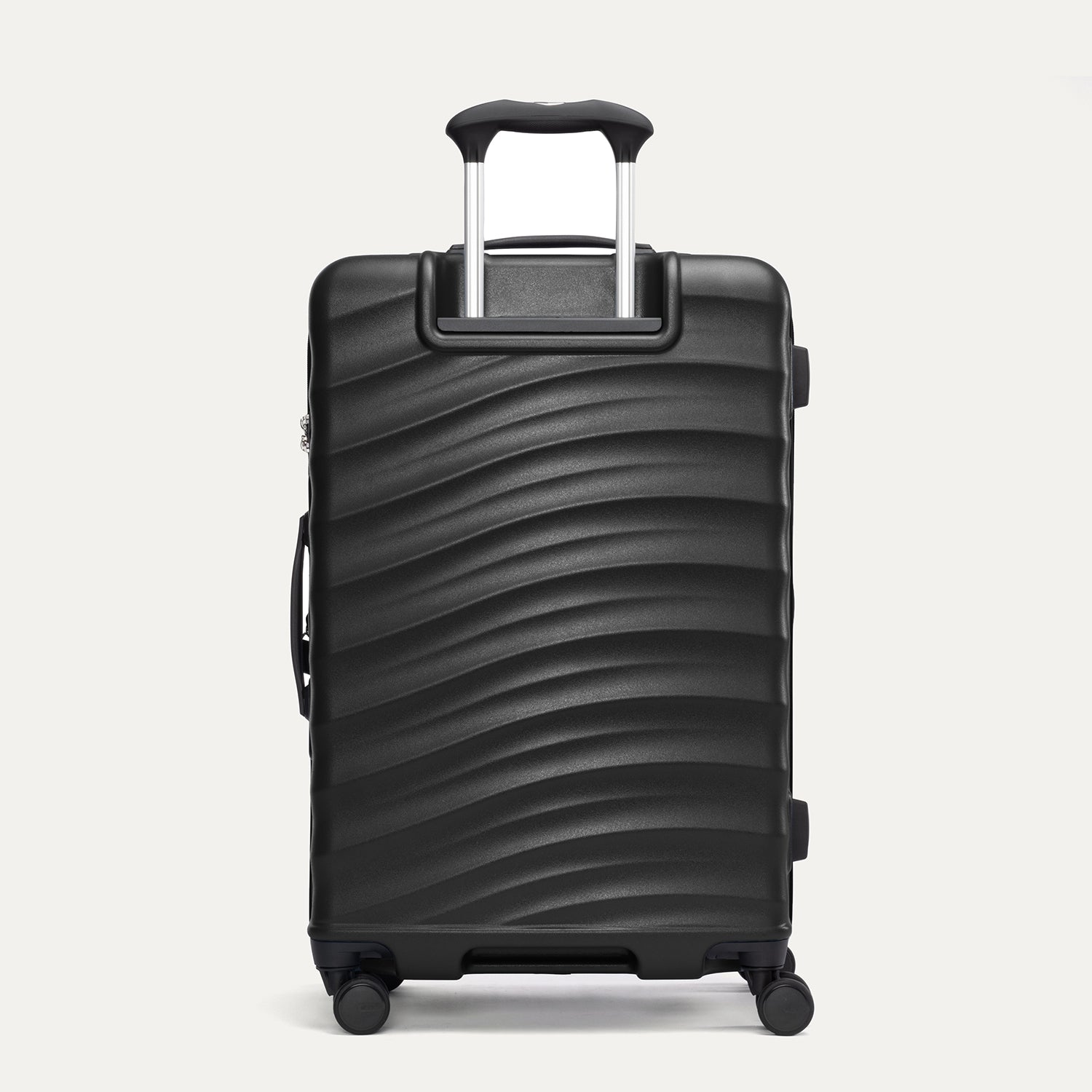 Back view of Travelpro Maxlite Air V2 Hardside Spinner in Black, showcasing textured shell and PowerScope Lite Handle.