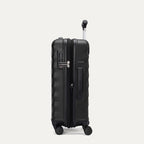 Side view of Travelpro Maxlite Air V2 Hardside Spinner in Black, showing expandable zipper and TSA lock.

