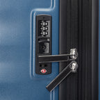 Close-up of Travelpro Maxlite Air V2 in Teal, showing built-in TSA Approved Lock with double zipper security.
