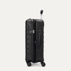 Side view of Travelpro Maxlite Air V2 Hardside Spinner in Black, showing expandable zipper and TSA lock.

