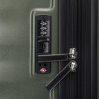Close-up of Travelpro Maxlite Air V2 in Slate Green, showing built-in TSA Approved Lock with double zipper security.