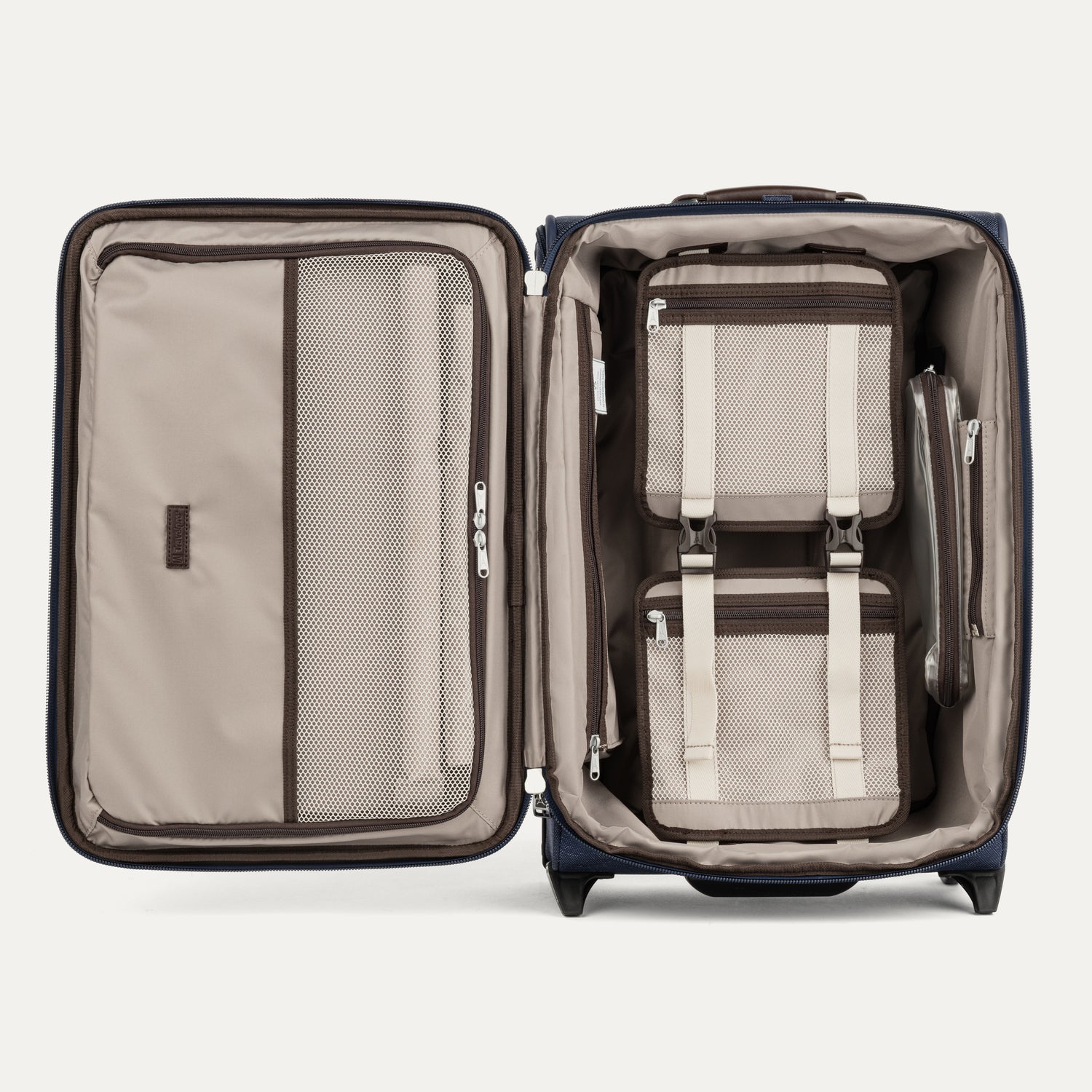 Interior with accessory pocket, water resistant pocket of a carry on rollaboard