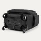 Black suitcase with wheels on a white background