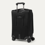 Black suitcase with wheels and handle on a light gray background