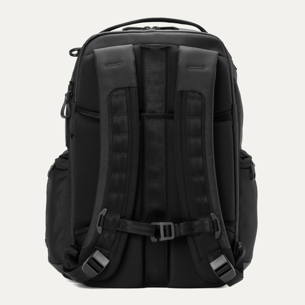 Black backpack on a white background