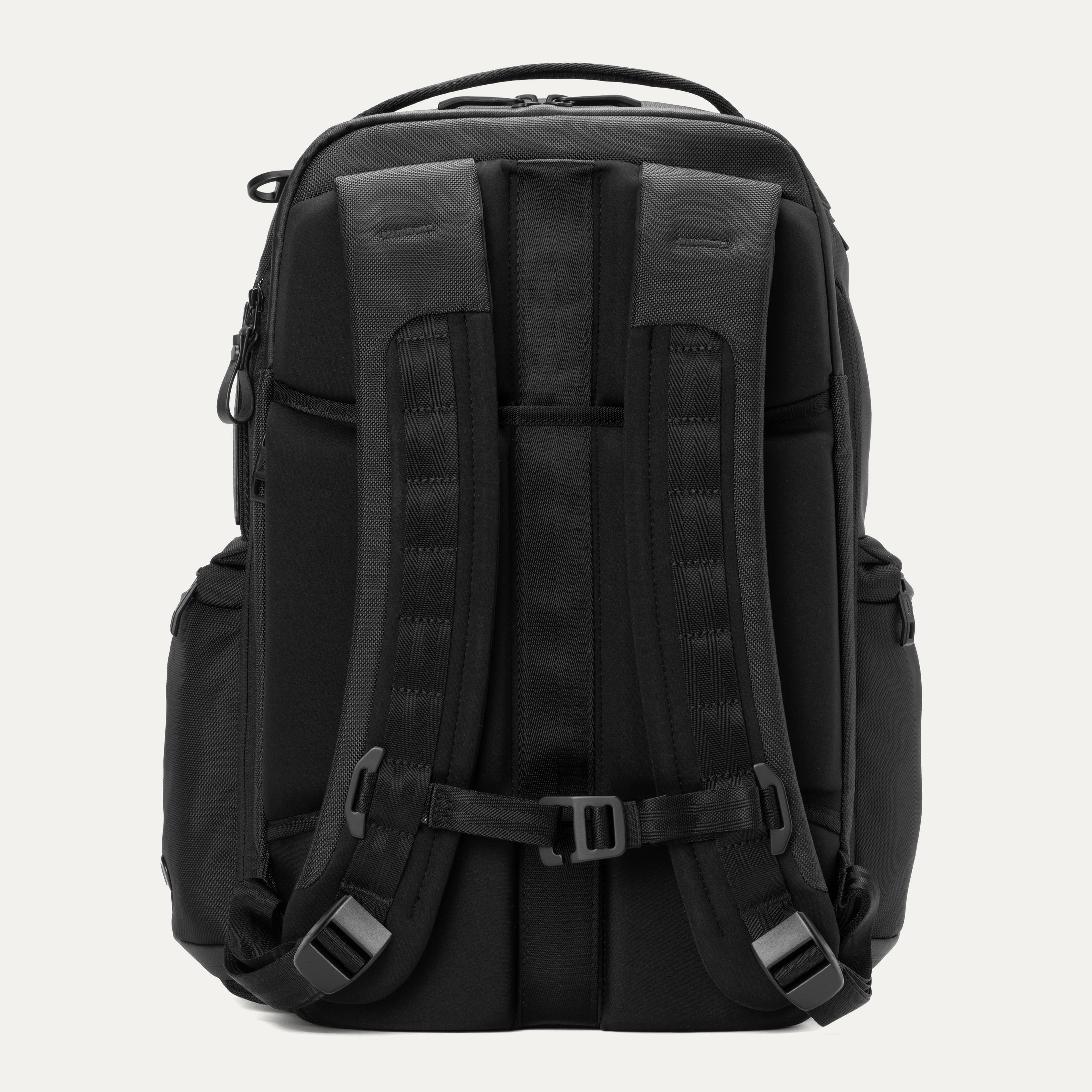 Black backpack on a white background