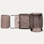 Open suitcase with compartments on a white background