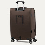 Brown suitcase with wheels on a white background