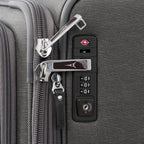 Close-up of a suitcase's lock and zipper mechanism.