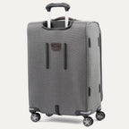 Gray suitcase with wheels on a white background