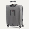 Gray suitcase with wheels on a white background