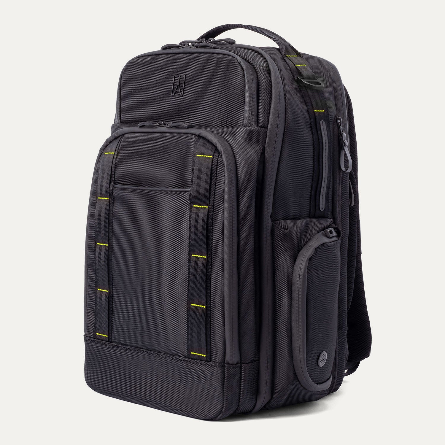 Front-facing studio product shot of the Altitude Large Expandable Laptop Backpack 30-36L in Falcon Grey, highlighting the sleek, modern design, durable high-density ballistic ECOFAB exterior, and the signature brand logo.