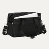 Black tote with a laptop in the padded sleeve compartment on a white background 