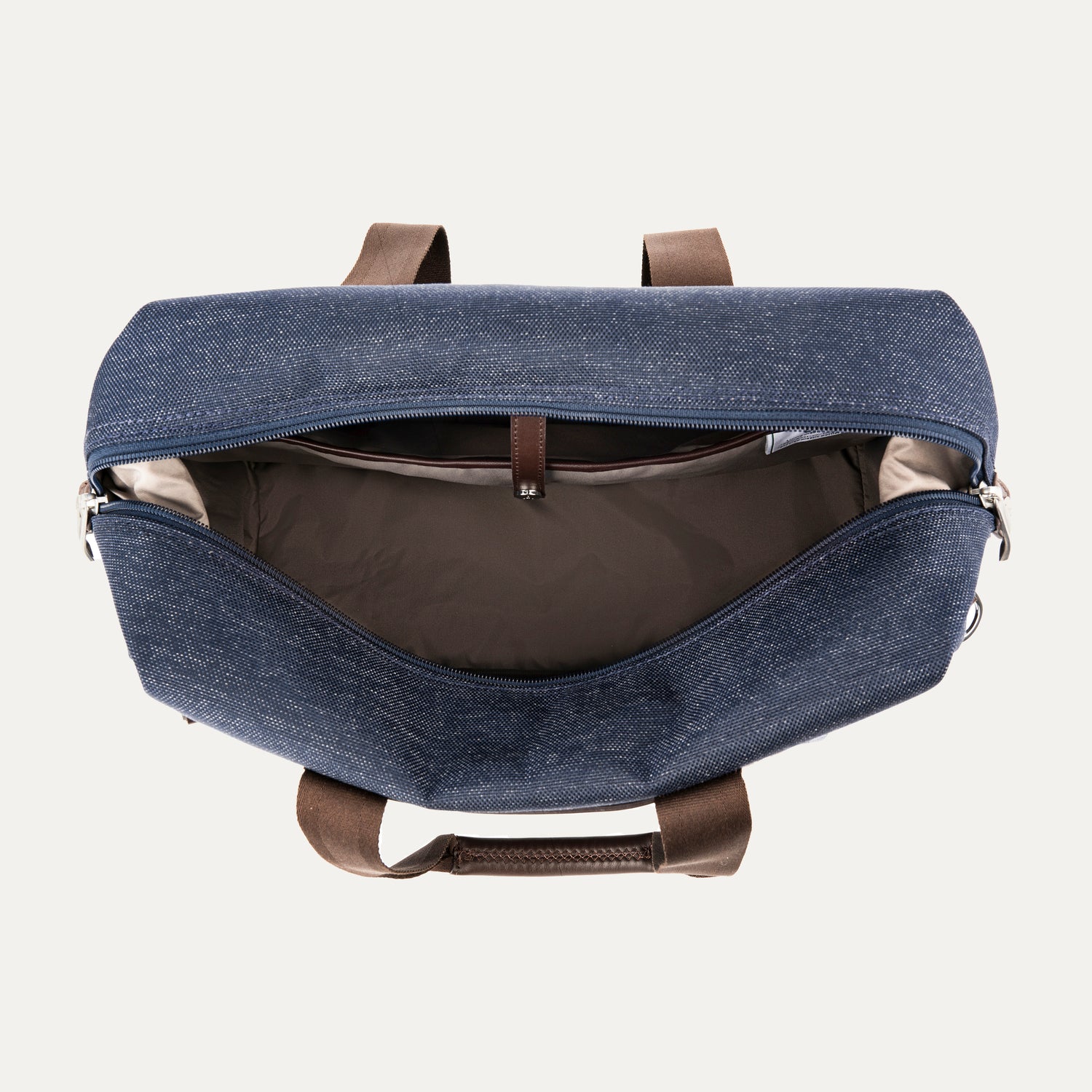 Open true navy tote on a white background