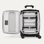 interior of black suitcase with organizational pockets