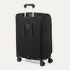 Black suitcase with wheels and handle on a white background