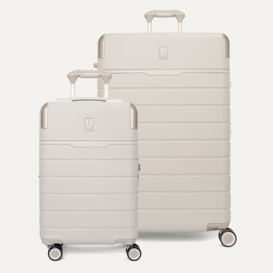 Travelpro Platinum Reserve Compact Carry-On / Large Check-In Hardside Set in Sandstone, both pieces shown together