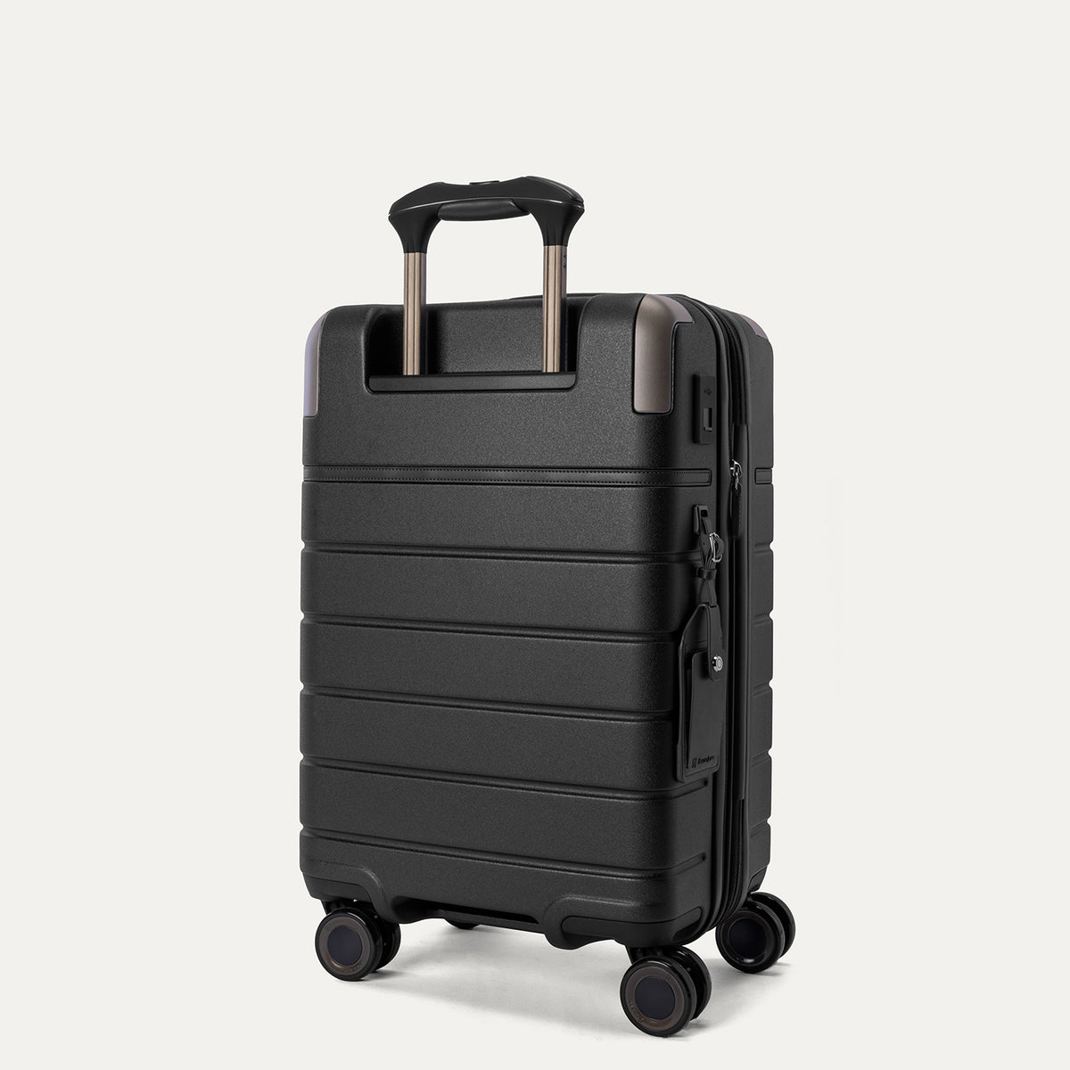Rear angled view of the Carry-On from the Travelpro Platinum Reserve Carry-On / Medium / Large Hardside Set in Black Dust