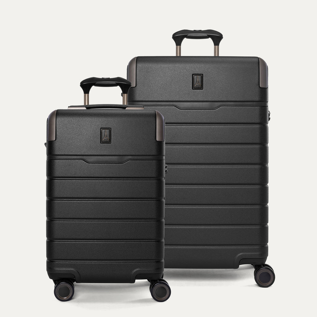 Travelpro Platinum Reserve Carry-On / Medium Check-In Hardside Set in Black Dust, both pieces shown together