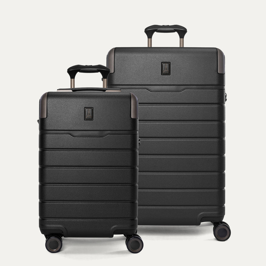 Travelpro Platinum Reserve Carry-On / Medium Check-In Hardside Set in Black Dust, both pieces shown together