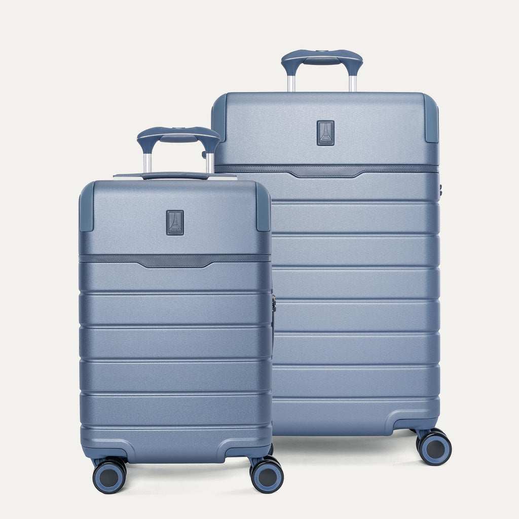 Travelpro Platinum Reserve Carry-On / Medium Check-In Hardside Set in Steel Blue, both pieces shown together