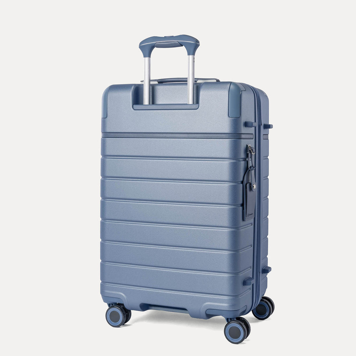 Rear angled view of the Medium Check-In from the Travelpro Platinum Reserve Carry-On / Medium Check-In Hardside Set in Steel Blue