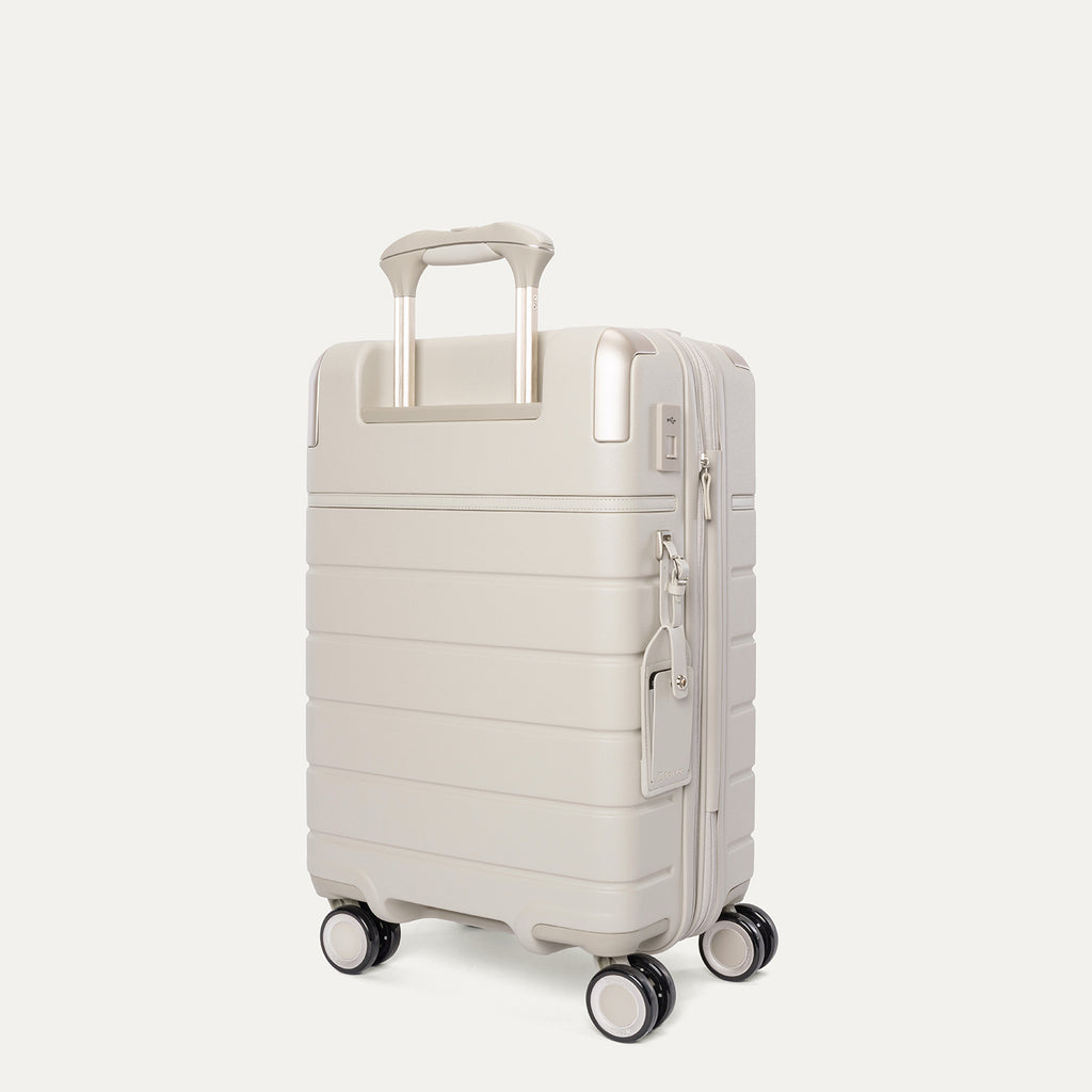 Rear angled view of the Carry-On from the Travelpro Platinum Reserve Carry-On / Medium Check-In Hardside Set in Sandstone