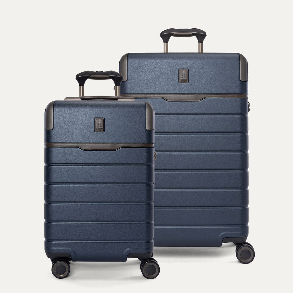 Travelpro Platinum Reserve Carry-On / Medium Check-In Hardside Set in Midnight Trail, both pieces shown together