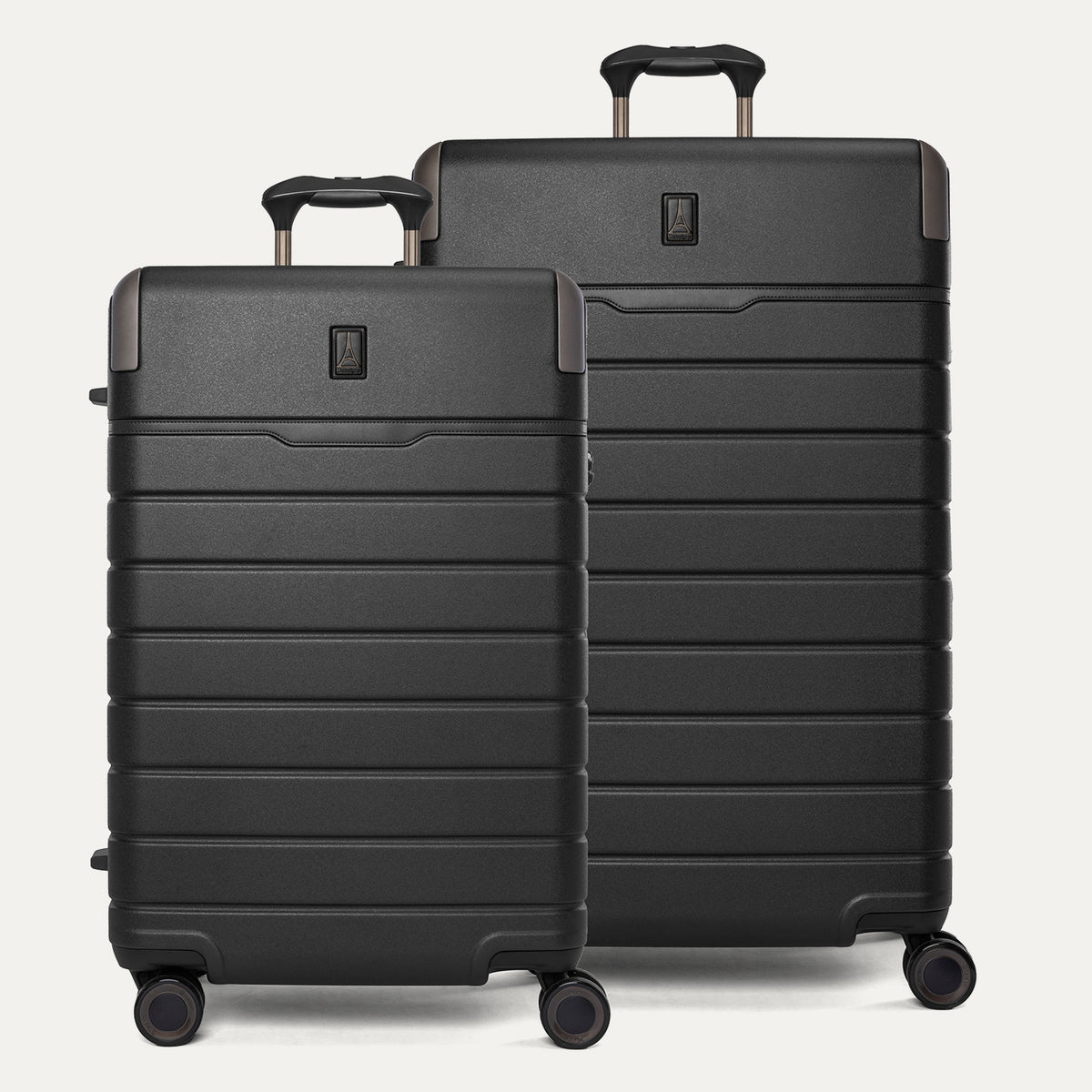 Travelpro Platinum Reserve Medium / Large Check-In Hardside Set in Black Dust, both pieces shown together