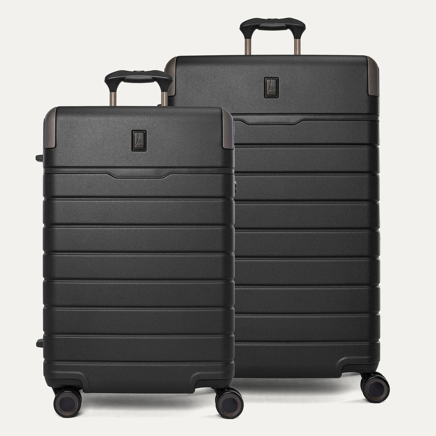 Travelpro Platinum Reserve Medium / Large Check-In Hardside Set in Black Dust, both pieces shown together
