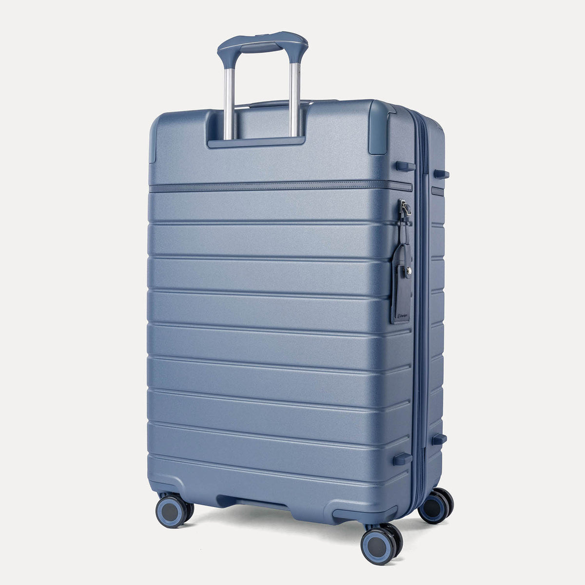 Rear angled view of the Large Check-In from the Travelpro Platinum Reserve Medium / Large Check-In Hardside Set in Steel Blue