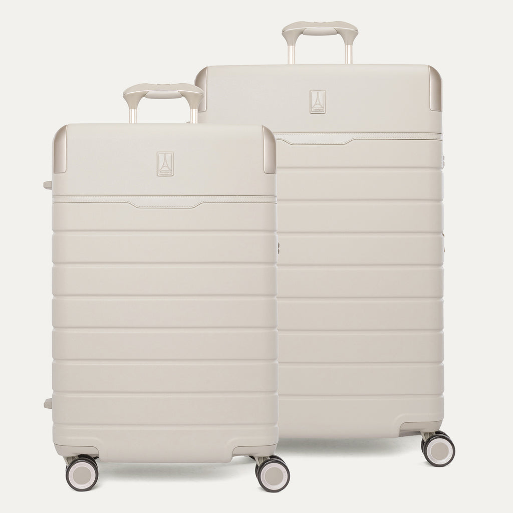 Travelpro Platinum Reserve Medium / Large Check-In Hardside Set in Sandstone, both pieces shown together