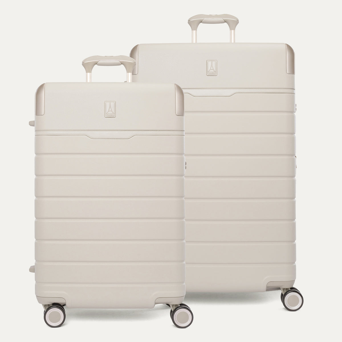 Travelpro Platinum Reserve Medium / Large Check-In Hardside Set in Sandstone, both pieces shown together