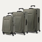 a three-piece luggage set featuring the slate green travelpro maxlite® 5 carry-on, medium, and large expandable spinners arranged together in a group shot.