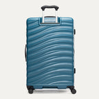 rear view of the teal travelpro maxlite® air v2 large check-in spinner, showing the ribbed polycarbonate hardside shell and the height-adjustable powerscope lite extension handle.