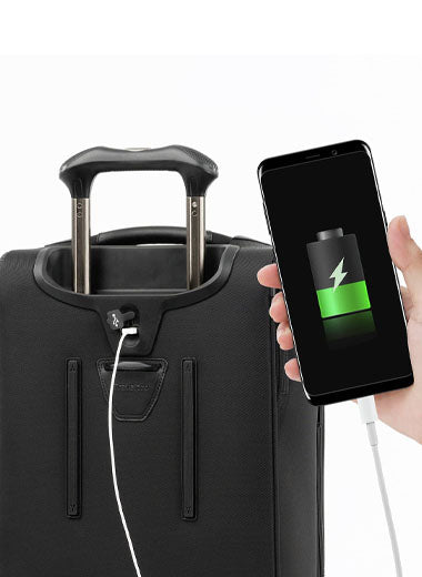 Platinum Elite luggage with USB charger in Black.